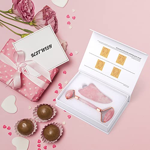 Deciniee Jade Roller and Gua Sha Set - Anti Aging Rose Quartz Face Roller Mas...