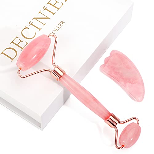 Deciniee Jade Roller and Gua Sha Set - Anti Aging Rose Quartz Face Roller Mas...