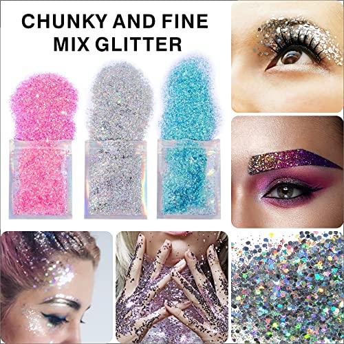 12 Sheets Face Jewels Adhesive Rhinestones Crystal Stickers+15g Chunky And Fi...