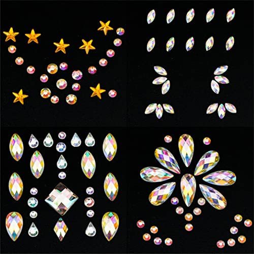 12 Sheets Face Jewels Adhesive Rhinestones Crystal Stickers+15g Chunky And Fi...