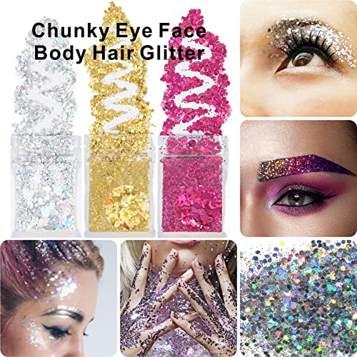 12 Sheets Face Jewels Stickers Face Gems Tattoo+15g Holographic Chunky Face B...