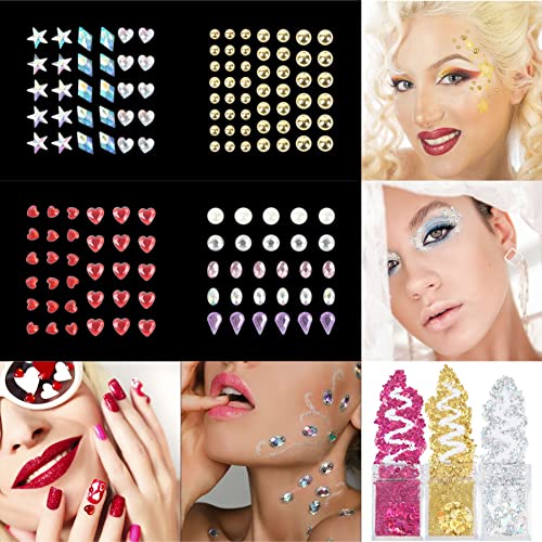 12 Sheets Face Jewels Stickers Face Gems Tattoo+15g Holographic Chunky Face B...