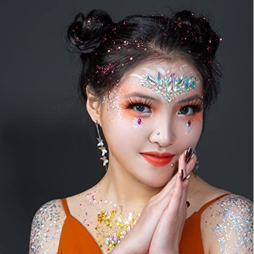 12 Sheets Face Jewels Stickers Face Gems Tattoo+15g Holographic Chunky Face B...