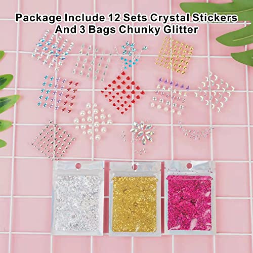 12 Sheets Face Jewels Stickers Face Gems Tattoo+15g Holographic Chunky Face B...