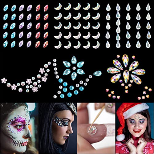 12 Sheets Face Jewels Stickers Face Gems Tattoo+15g Holographic Chunky Face B...