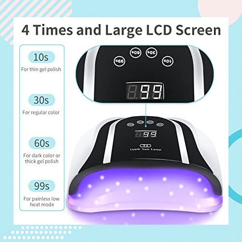 UV LED Gel Nail Lamp, 160W Professional Nail Dryer for Two Hands Use, Large G...