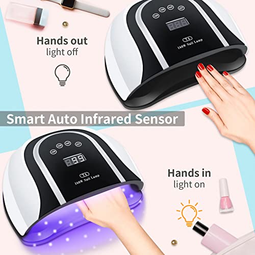 UV LED Gel Nail Lamp, 160W Professional Nail Dryer for Two Hands Use, Large G...