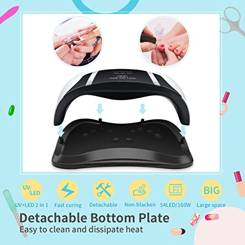 UV LED Gel Nail Lamp, 160W Professional Nail Dryer for Two Hands Use, Large G...
