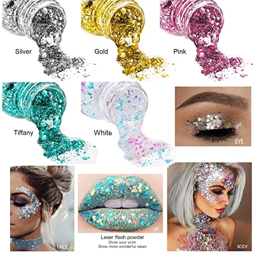Body Glitter Makeup Face Hair Glitter Mermaid Sequins Holographic Chunky Glit...