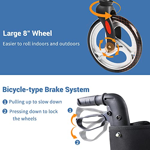 Rollator Walker for Seniors and Adults, 8" Wheels Medical Rolling Walker with...