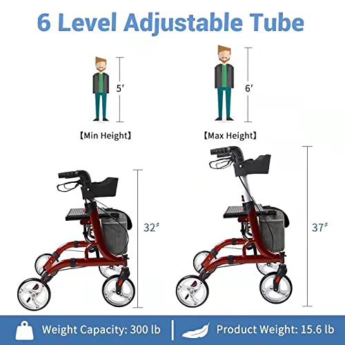Rollator Walker for Seniors and Adults, 8" Wheels Medical Rolling Walker with...