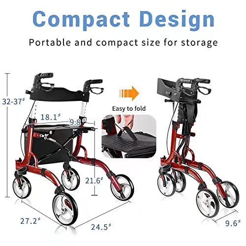 Rollator Walker for Seniors and Adults, 8" Wheels Medical Rolling Walker with...