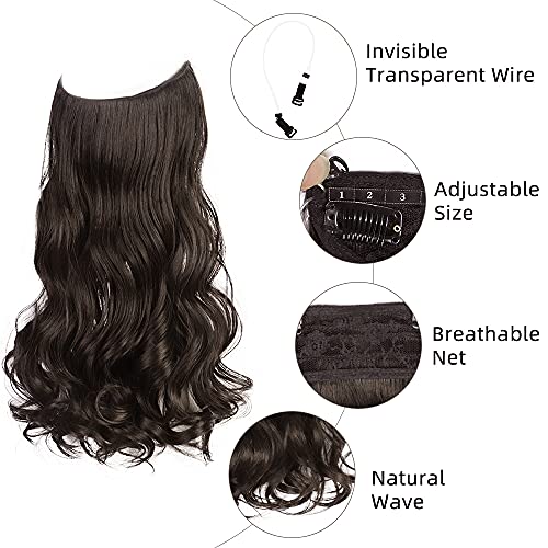 DeeThens Synthetic Halo Hair Extension Hair Piece Black Brown Curly Wavy with...