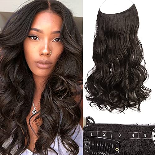 DeeThens Synthetic Halo Hair Extension Hair Piece Black Brown Curly Wavy with...