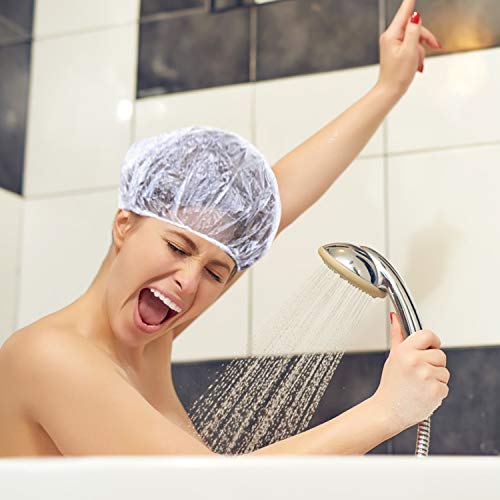 100PCS Shower Caps Disposable, Thicker and Larger Waterproof Clear Hair Bath ...