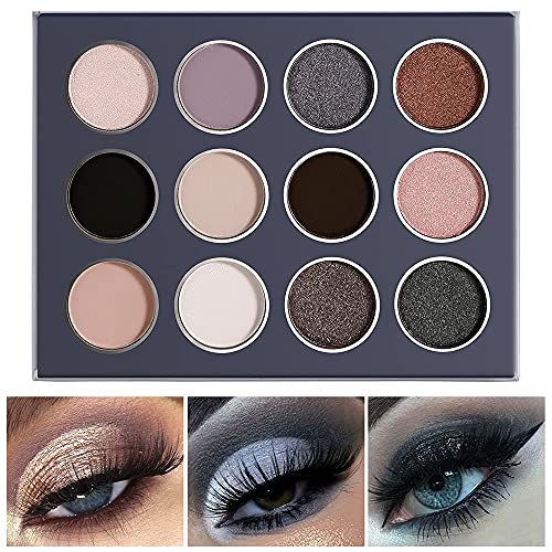 DE'LANCI Smokey Grey Black Eyeshadow Palette, Pigmented Velvety Cream Matte S...