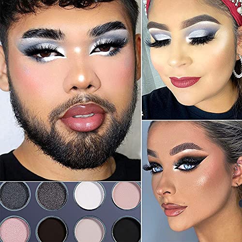 DE'LANCI Smokey Grey Black Eyeshadow Palette, Pigmented Velvety Cream Matte S...