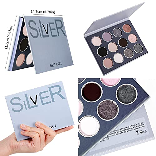 DE'LANCI Smokey Grey Black Eyeshadow Palette, Pigmented Velvety Cream Matte S...