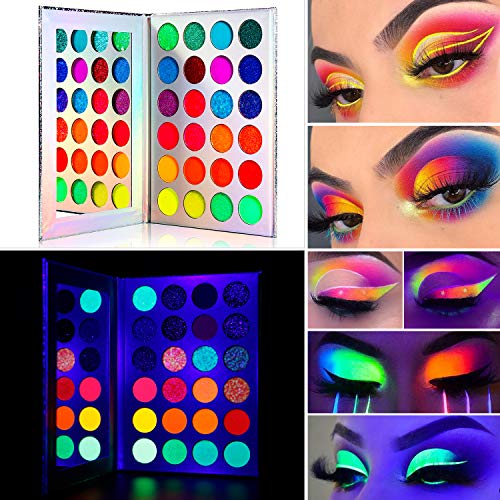 Neon Eyeshadow Palette Glow in the Dark, DE'LANCI Aurora Glow Eyeshadow Palet...