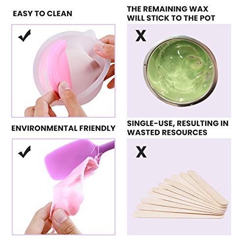 2 Pcs Silicone Wax Pot with 1 Pcs Wax Spatula, Wax Bowl for Hair Removal, Rep...