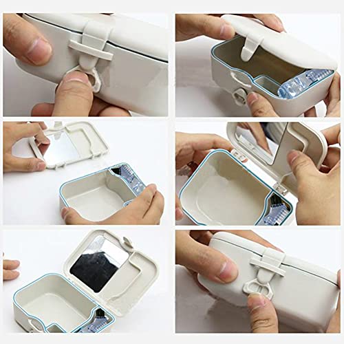 Denture Cup,Denture Case,Denture Travel Case with Mirror and Brush,Sturdy,Com...