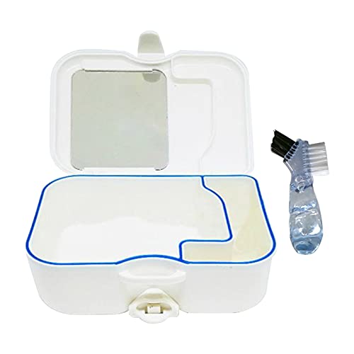 Denture Cup,Denture Case,Denture Travel Case with Mirror and Brush,Sturdy,Com...