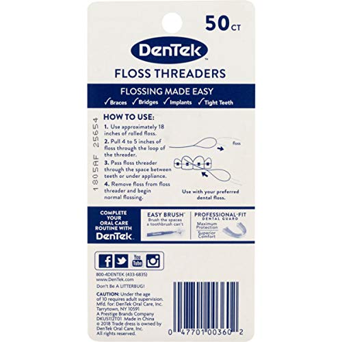 DenTek Floss Threaders | For Braces, Bridges, and Implants | 50 Count (Pack o...