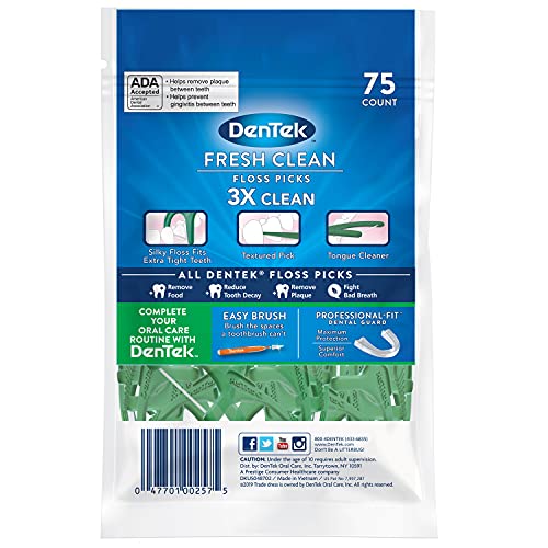 DenTek Fresh Clean Floss Picks, For Extra Tight Teeth, 75 Count