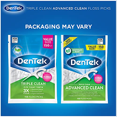 DenTek Triple Clean Advanced Clean Floss Picks, No Break & No Shred Floss, 15...