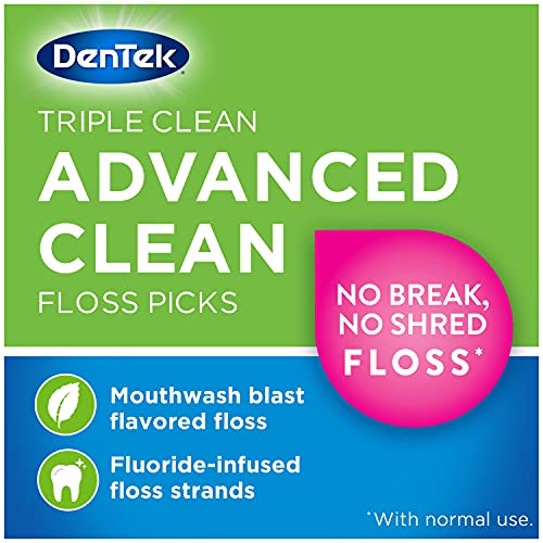 DenTek Triple Clean Advanced Clean Floss Picks, No Break & No Shred Floss, 15...