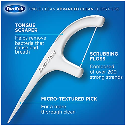 DenTek Triple Clean Advanced Clean Floss Picks, No Break & No Shred Floss, 15...