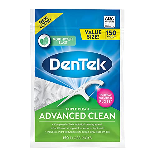 DenTek Triple Clean Advanced Clean Floss Picks, No Break & No Shred Floss, 15...