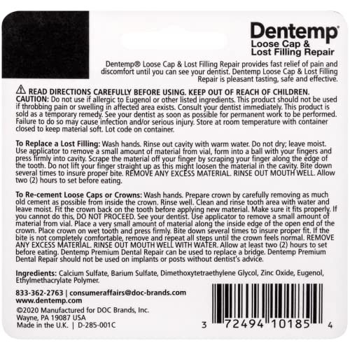 Dentemp Maximum Strength Loose Cap and Lost Filling Repair - Dental Repair Ki...