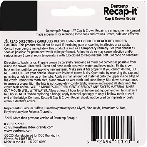 Dentemp Recap-It Cap and Crown Repair Dental Kit - Fast Acting Formula Dental...