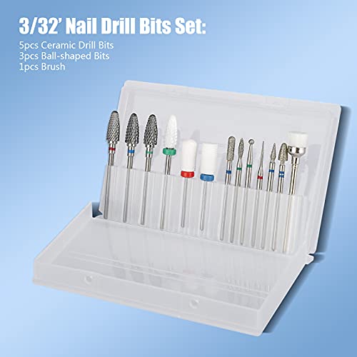 13PC Nail Drill Bits Set, Drill Bits for Nails, 3pcs Tungsten Carbide Drill B...