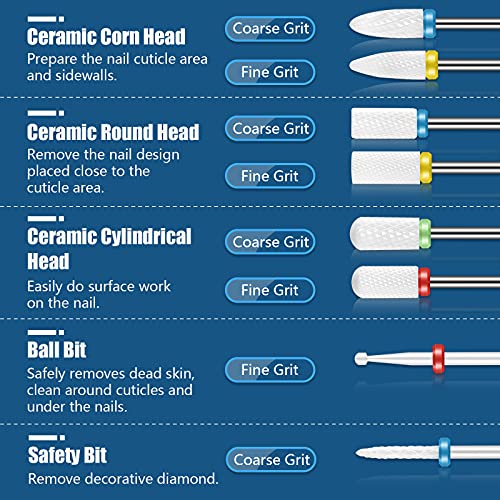 19pcs Nail Drill Bits Sets, 3/32 Inch Diamond Cuticle Electric Nail File and ...