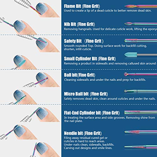 19pcs Nail Drill Bits Sets, 3/32 Inch Diamond Cuticle Electric Nail File and ...
