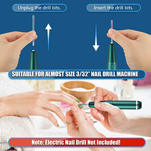 19pcs Nail Drill Bits Sets, 3/32 Inch Diamond Cuticle Electric Nail File and ...