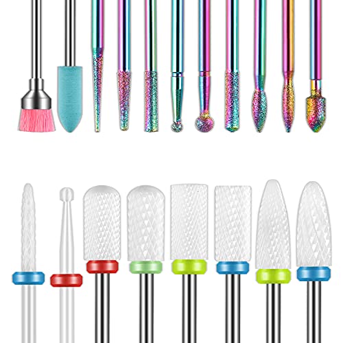 19pcs Nail Drill Bits Sets, 3/32 Inch Diamond Cuticle Electric Nail File and ...