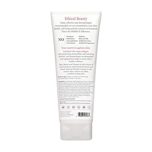 DERMA E Rosehip and Almond Anti-Aging Shea Body Lotion – Vegan Collagen, Reti...
