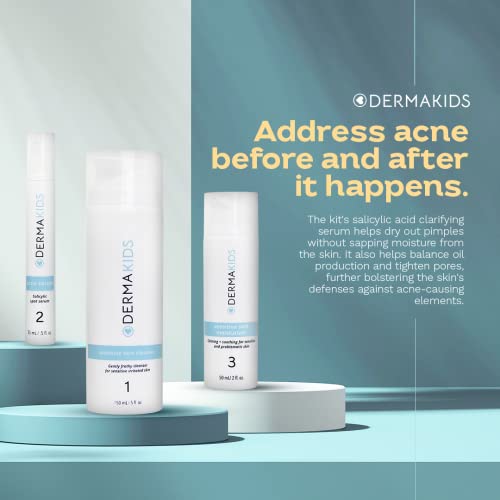 Dermakids 3-Step Anti-Acne Kit - Safe & Gentle Face Care Solutions for Kids &...