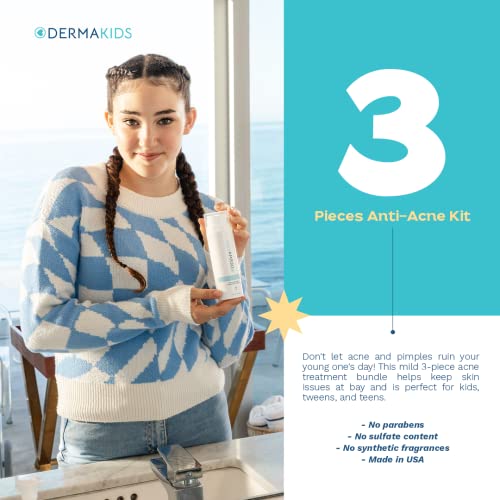 Dermakids 3-Step Anti-Acne Kit - Safe & Gentle Face Care Solutions for Kids &...