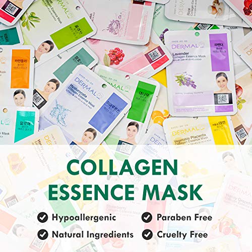 DERMAL 24 Combo Pack Collagen Essence Full Face Facial Mask Sheet - Sensitive...