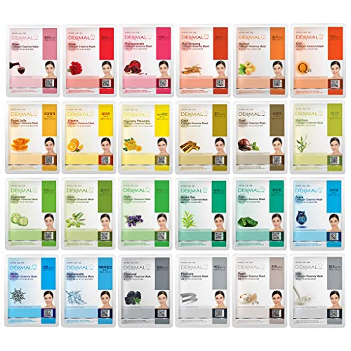 DERMAL 24 Combo Pack Collagen Essence Full Face Facial Mask Sheet - Sensitive...