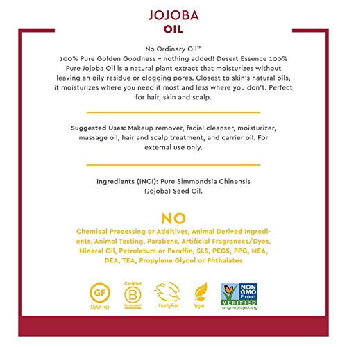 Desert Essence 100% Pure Jojoba Oil - 4 oz - Moisturizes Body Skin & Cleanses...