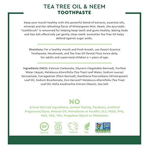 Desert Essence Tea Tree Oil & Neem Toothpaste - 6.25 Ounce - Refreshing Rich ...