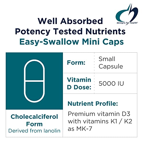 Vitamin D Supreme 5000 IU by Designs for Health - Vit D + K2 Supplement - Sup...