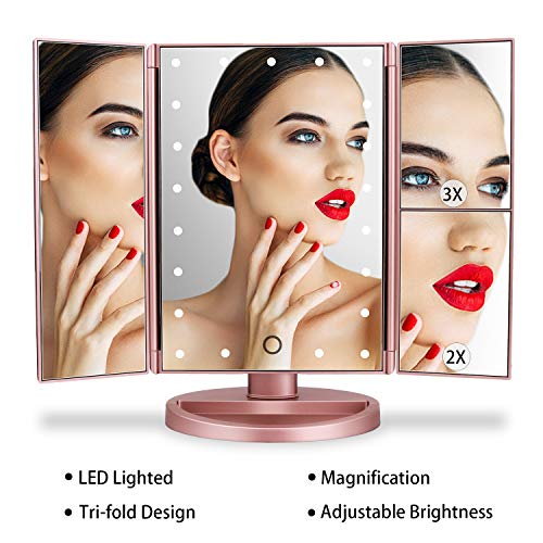 deweisn Tri-Fold Lighted Vanity Mirror with 21 LED Lights, Touch Screen and 3...