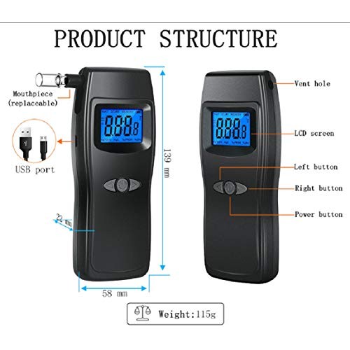 Breathalyzer, Professional Alcohol Tester, USB Rechargeable Portable Digital ...