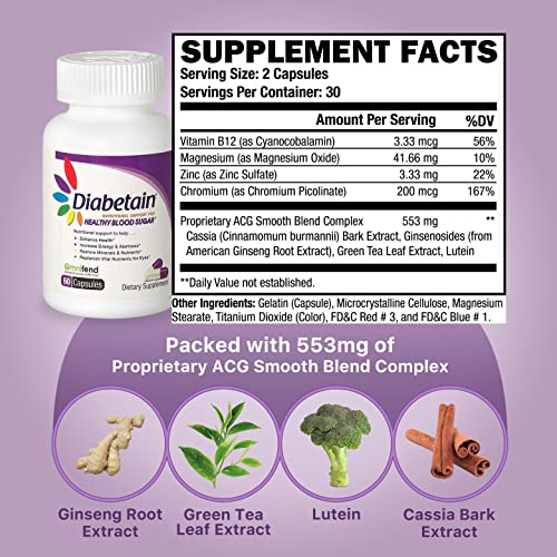 Diabetain Type 1 and 2 Diabetes Supplements - Premium Blood Sugar Control Opt...